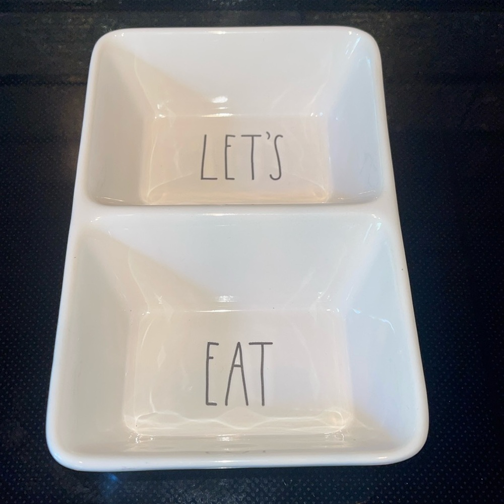 Rae Dunn Let’s Eat Double Candy Dish Condiment Platter Plate